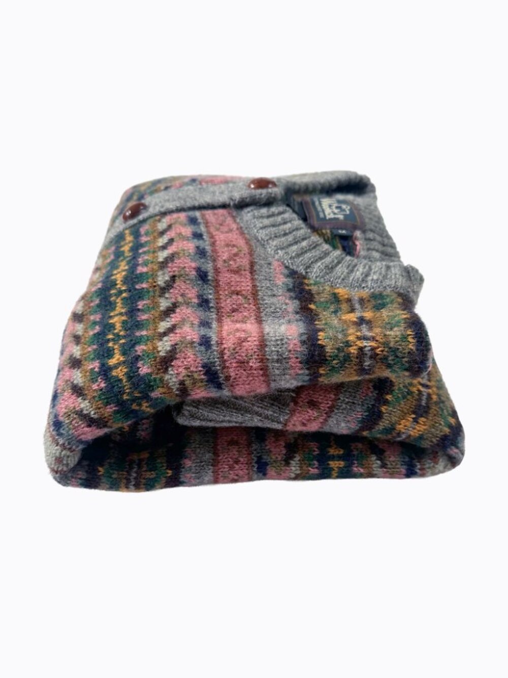 Vtg Woolrich Fair Isle Wool Cardigan Sweater M Gray Chunky Knit Cottagecore Cozy - Picture 5 of 11